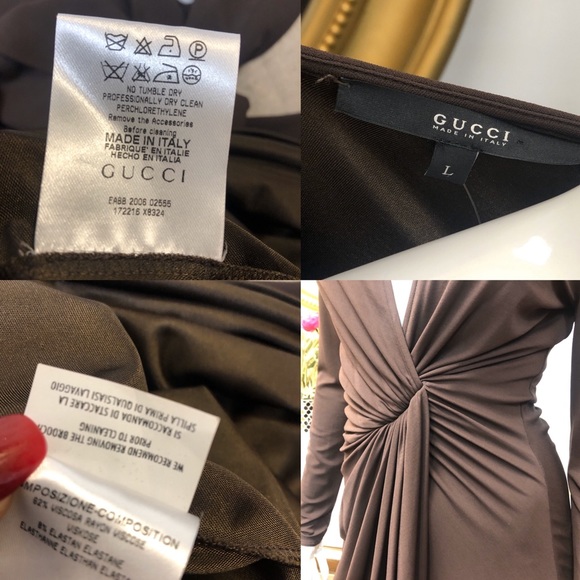 GUCCI Brown Twist Front Long Sleeved Dress - Picture 4 of 8